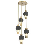 Torno Mandrel Multi Light Chandelier - Gilded Brass / Amber Glass / Charcoal Ceramic