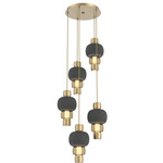 Torno Mandrel Multi Light Chandelier - Gilded Brass / Bronze Glass / Charcoal Ceramic