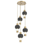 Torno Mandrel Multi Light Chandelier - Gilded Brass / Clear Glass / Charcoal Ceramic