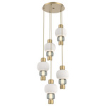 Torno Mandrel Multi Light Chandelier - Gilded Brass / Smoke Glass / Chalk Ceramic
