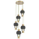 Torno Mandrel Multi Light Chandelier - Gilded Brass / Smoke Glass / Charcoal Ceramic