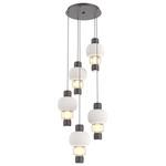 Torno Mandrel Multi Light Chandelier - Graphite / Amber Glass / Chalk Ceramic