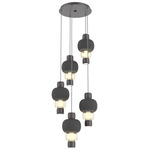 Torno Mandrel Multi Light Chandelier - Graphite / Amber Glass / Charcoal Ceramic
