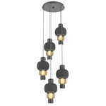 Torno Mandrel Multi Light Chandelier - Graphite / Bronze Glass / Charcoal Ceramic