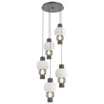 Torno Mandrel Multi Light Chandelier - Graphite / Smoke Glass / Chalk Ceramic
