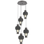 Torno Mandrel Multi Light Chandelier - Graphite / Smoke Glass / Charcoal Ceramic