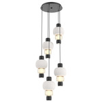 Torno Mandrel Multi Light Chandelier - Matte Black / Amber Glass / Chalk Ceramic