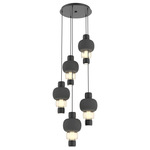 Torno Mandrel Multi Light Chandelier - Matte Black / Amber Glass / Charcoal Ceramic