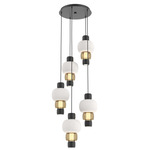 Torno Mandrel Multi Light Chandelier - Matte Black / Bronze Glass / Chalk Ceramic