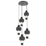 Torno Mandrel Multi Light Chandelier - Matte Black / Clear Glass / Charcoal Ceramic