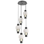 Torno Mandrel Multi Light Chandelier - Matte Black / Smoke Glass / Chalk Ceramic