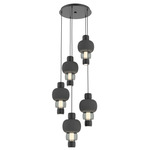 Torno Mandrel Multi Light Chandelier - Matte Black / Smoke Glass / Charcoal Ceramic