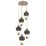 Torno Mandrel Multi Light Chandelier - Novel Brass / Amber Glass / Charcoal Ceramic