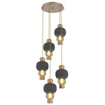 Torno Mandrel Multi Light Chandelier - Novel Brass / Bronze Glass / Charcoal Ceramic