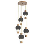 Torno Mandrel Multi Light Chandelier - Novel Brass / Clear Glass / Charcoal Ceramic