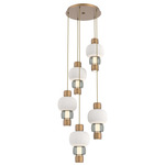 Torno Mandrel Multi Light Chandelier - Novel Brass / Smoke Glass / Chalk Ceramic