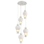 Torno Mandrel Multi Light Chandelier - Salt White / Amber Glass / Chalk Ceramic