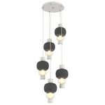 Torno Mandrel Multi Light Chandelier - Salt White / Amber Glass / Charcoal Ceramic