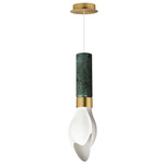 Burgeon Pendant - Natural Aged Brass / Green Marble / White