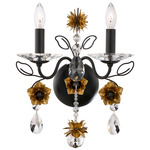 Camellia Wall Sconce - Black / Heirloom Gold Flowers / Clear Radiance Crystal