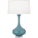 Pike Table Lamp - Overstock - Matte Steel Blue / Pearl Dupioni
