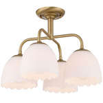 Dorinda 4-Light Semi Flush Ceiling Light - Brushed Champagne Brass / Opal