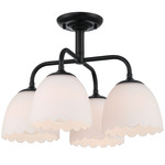 Dorinda 4-Light Semi Flush Ceiling Light - Matte Black / Opal