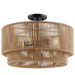 Eco Milos Semi Flush Ceiling Light - Matte Black / Rope