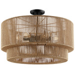 Eco Milos Semi Flush Ceiling Light - Matte Black / Rope