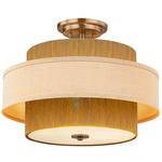 Textile Narberth Semi Flush Ceiling Light - Brushed Brass / Cream