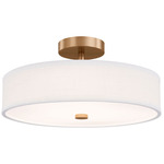 Textile Genova Color-Select Semi Flush Ceiling Light - Brushed Brass / White Linen