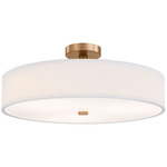 Textile Genova Color-Select Semi Flush Ceiling Light - Brushed Brass / White Linen
