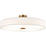 Textile Genova Color-Select Semi Flush Ceiling Light - Brushed Brass / White Linen