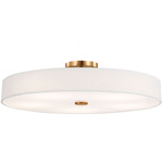 Textile Genova Color-Select Semi Flush Ceiling Light - Brushed Brass / White Linen
