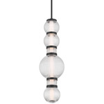 Cordel Globe Pendant - Matte Black / Clear Ribbed