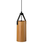 Strap Cylinder Pendant - Teak / Black Leather