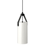 Strap Cylinder Pendant - Organic White / Black Leather