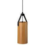 Strap Cylinder Pendant - Teak / Black Leather