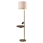 Wyatt Floor Lamp w/ Phone Charger / USB Ports - Antique Brass / White
