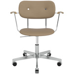 Co Upholstered Office Chair w/ Arms - Polished Aluminum / Natural Oak / Sierra Stone Leather