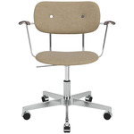 Co Upholstered Office Chair w/ Arms - Polished Aluminum / Dark Oak / Beige Boucle