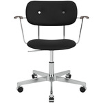 Co Upholstered Office Chair w/ Arms - Polished Aluminum / Dark Oak / Sierra Black Leather
