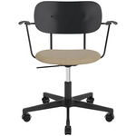 Co Upholstered Seat Office Chair w/ Arms - Black / Black Oak / Beige Boucle