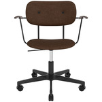 Co Upholstered Office Chair w/ Arms - Black / Dark Oak / Brown Boucle