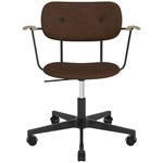 Co Upholstered Office Chair w/ Arms - Black / Natural Oak / Brown Boucle