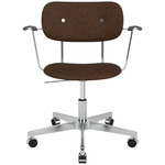 Co Upholstered Office Chair w/ Arms - Polished Aluminum / Black Oak / Brown Boucle