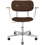 Co Upholstered Office Chair w/ Arms - Polished Aluminum / Natural Oak / Brown Boucle