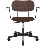 Co Upholstered Seat Office Chair w/ Arms - Black / Dark Oak / Brown Boucle