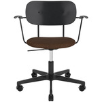 Co Upholstered Seat Office Chair w/ Arms - Black / Black Oak / Brown Boucle