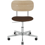 Co Upholstered Seat Office Chair w/o Arms - Polished Aluminum / Natural Oak / Brown Boucle